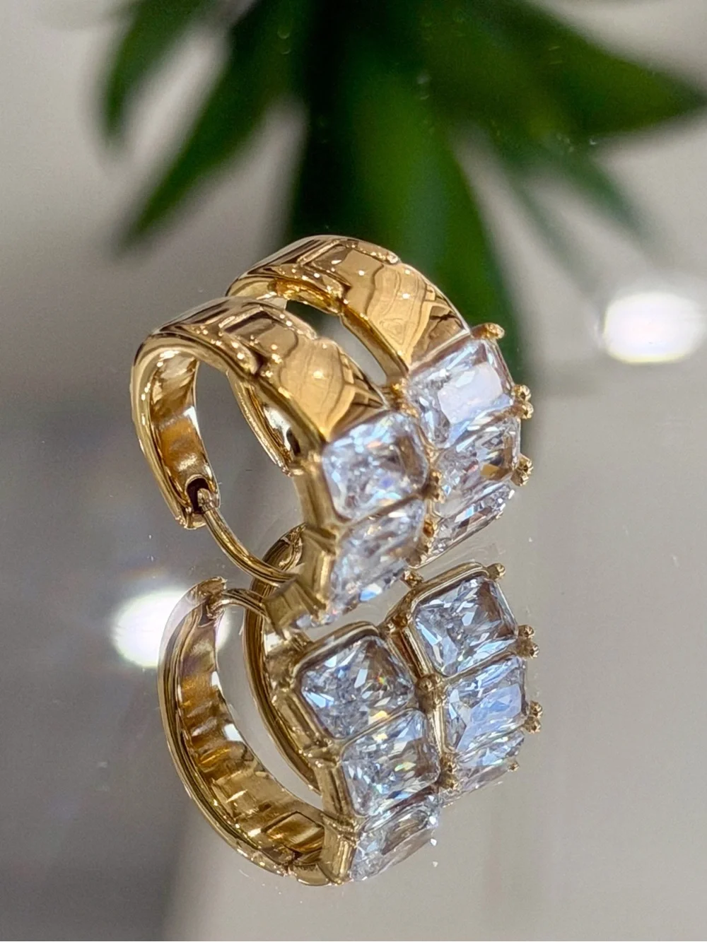 New Luxury Hypoallergenic Gold-Tone Crystal Huggie Hoop Earrings